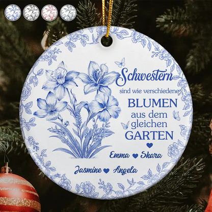 Personalisierter Keramikanhänger mit Geburtsblumen – Für Schwestern & Beste Freundinnen