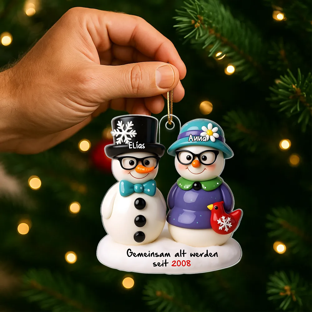 Schneemannpaar - Personalisiertes Christbaumschmuckmit Namen