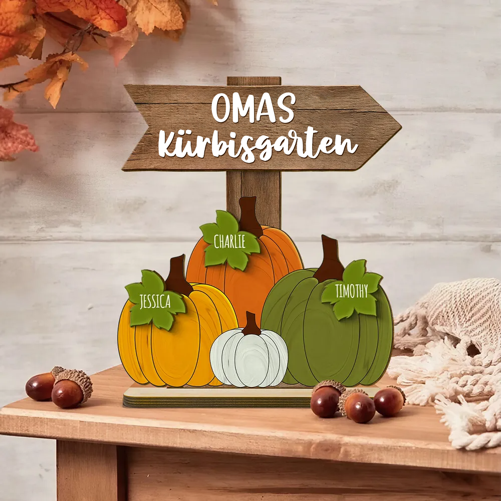 Omas Kürbisgarten Personalisierte Holzplakette mit Namen