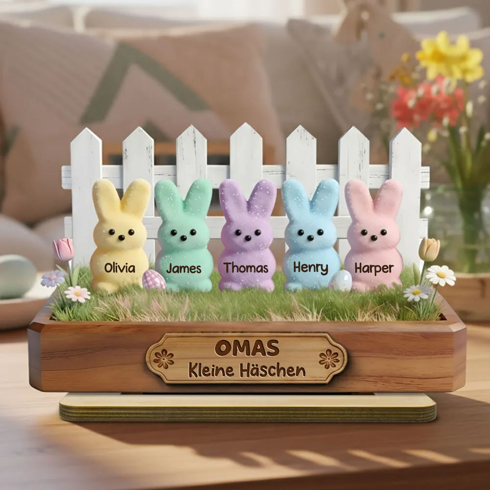 Personalisierter Holzaufsteller mit Hasen Geschenk für Oma