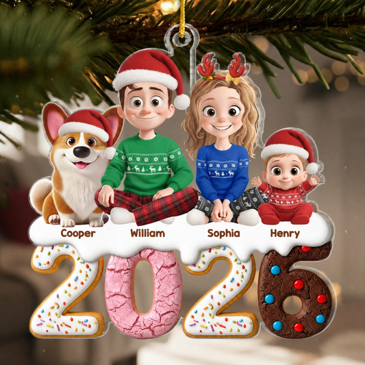 2025 Familie- Personalisierter Acrylanhänger mit Hund und Katze Christbaumschmuck mit Familie