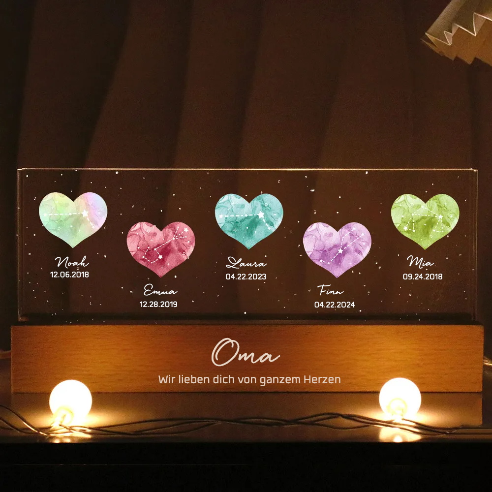 Geburtsstein und Sternzeichen - Personalisierte LED-Nachtlicht für Mama, Oma und Paar