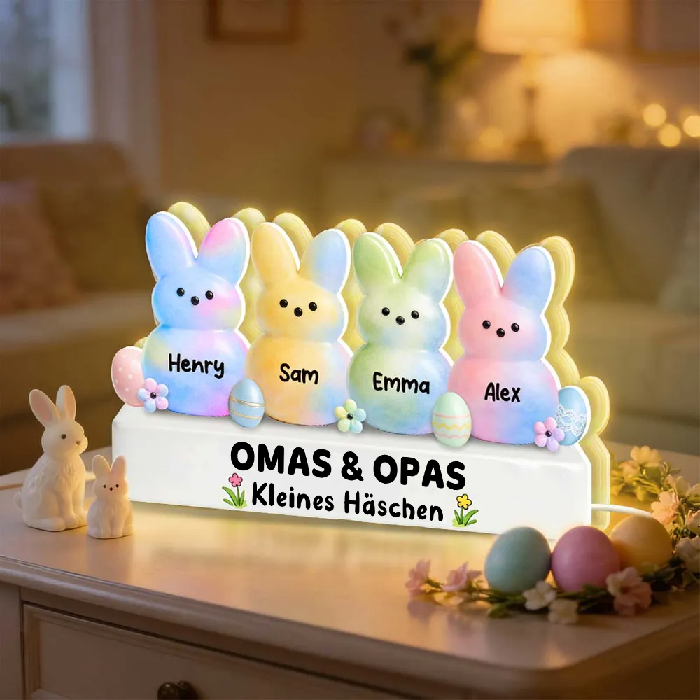 Bunte Osterhasen für Oma & Opa – Personalisierte LED-Lichtbox mit Enkel-Namen | Ostergeschenk für Großeltern