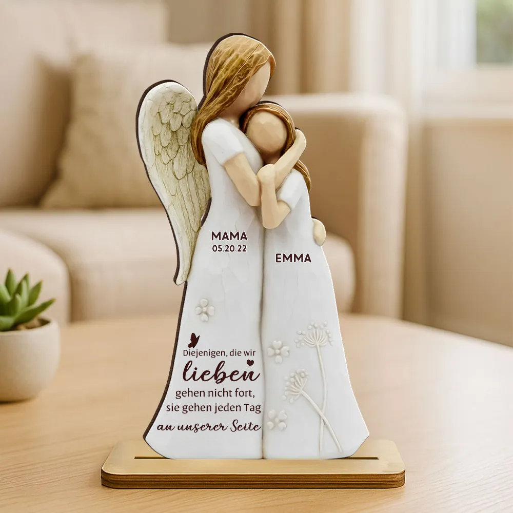 Mädchen mit Engelmama/ Engelpapa - Personalisierter Holzaufsteller mit Namen Trauergeschenk