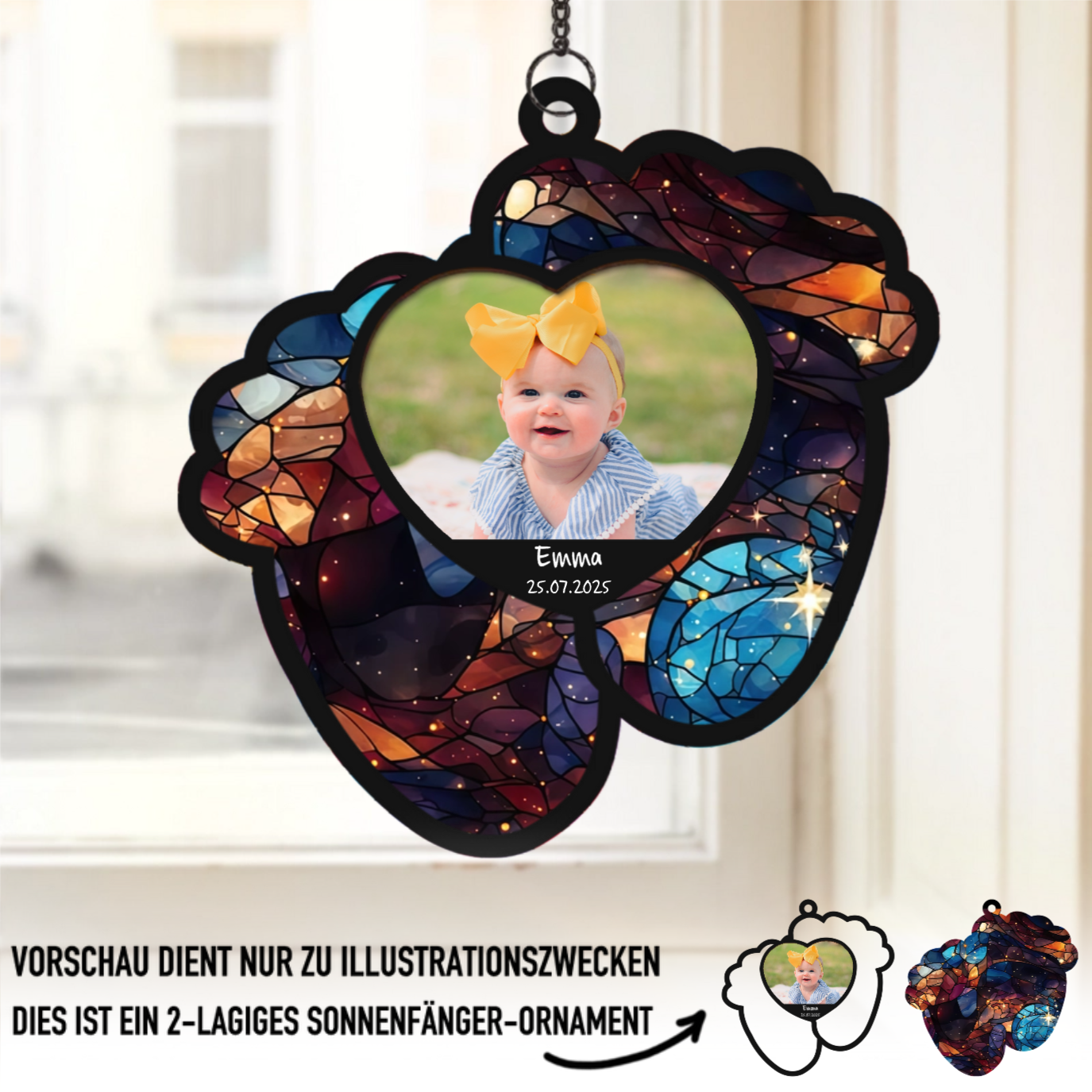 Füße-Sonnenfänger Ornament mit Foto und Datum Geschenk für Baby