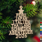 Personalisierter Holz-Weihnachtsanhänger mit individuellen Reisezielen