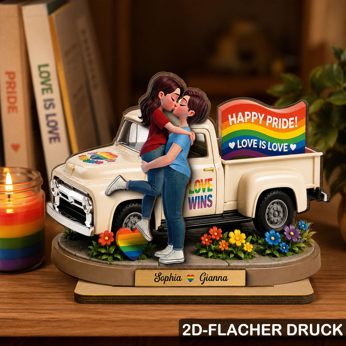 Love is Love-Personalisierter Holzaufsteller mit LGBT-Paar