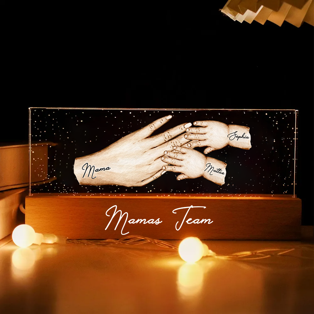 Hand in Hand - Personalisierters LED-Nachtlicht mit Händen Geschenk für Mama und Oma
