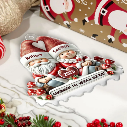 Flacher Acryl-Christbaumanhänger – „Wichtelpaar“ mit Namen personalisiert