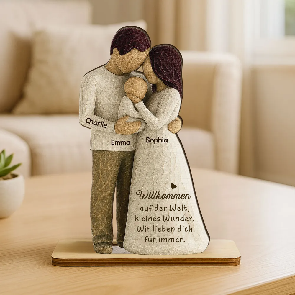 Eltern mit Baby - Personalisierter Holzaufsteller mit Gravur Geschenk für frischgebackene Papa und Mama