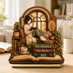 Personalisierter Holzaufsteller mit Namen für Bücherliebhaberinnen