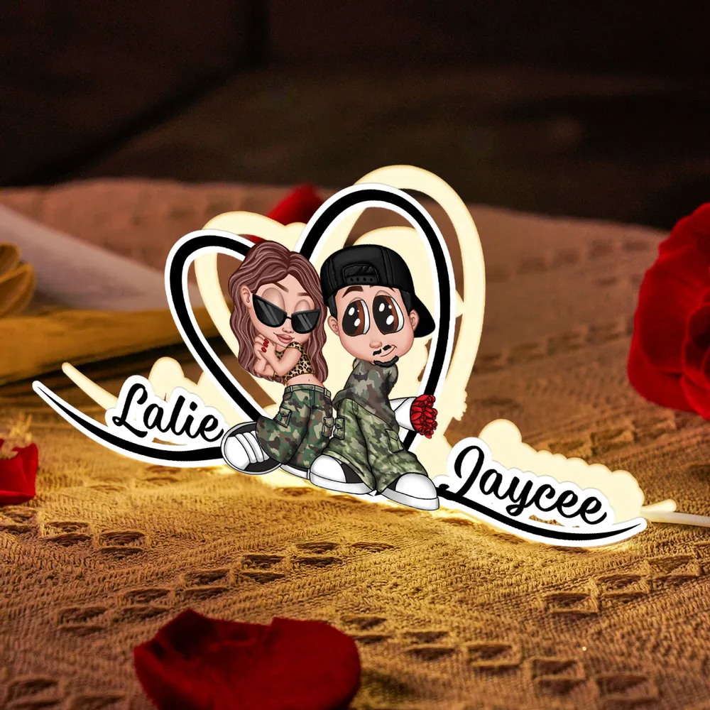 Y2K-Paar und Herz Personalisierte Lichtbox mit Namen Geschenk für Paar/LGBT-Paar