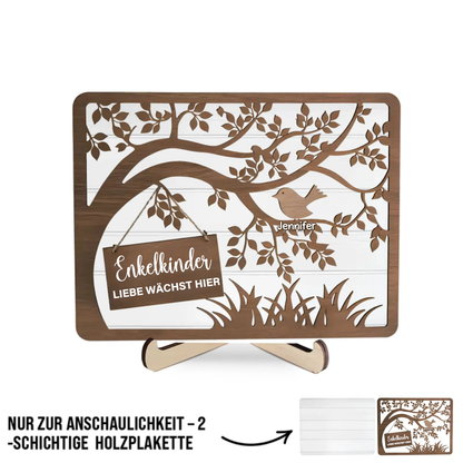 Baum und Vögel-Holzplakette mit 1-10 Namen personalisiert Geschenk für Oma