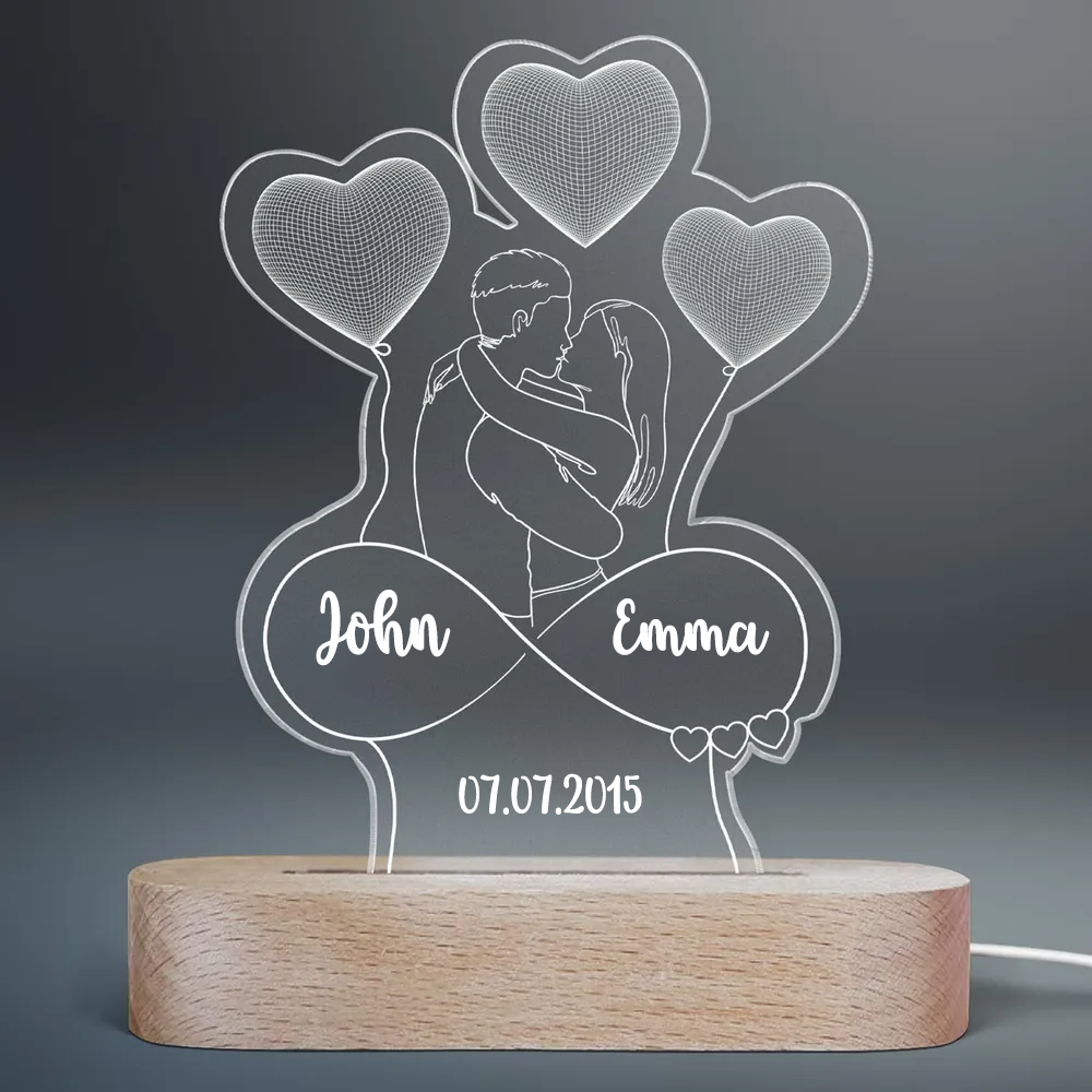 Küssendes Paar Umriss-Personalisierte LED Nachtlicht mit Namen Geschenk für Paar