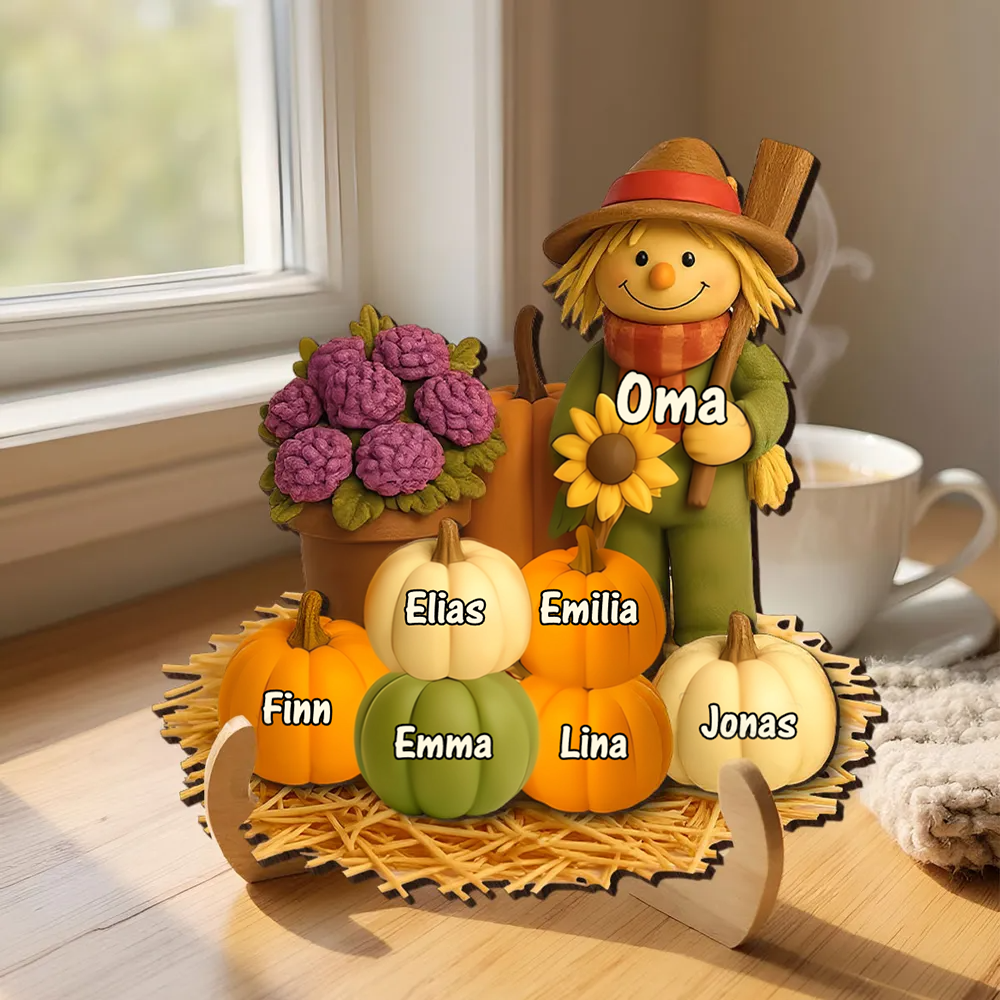 Vogelscheuche und Kürbissen Personalisierte Holztafel mit Namen