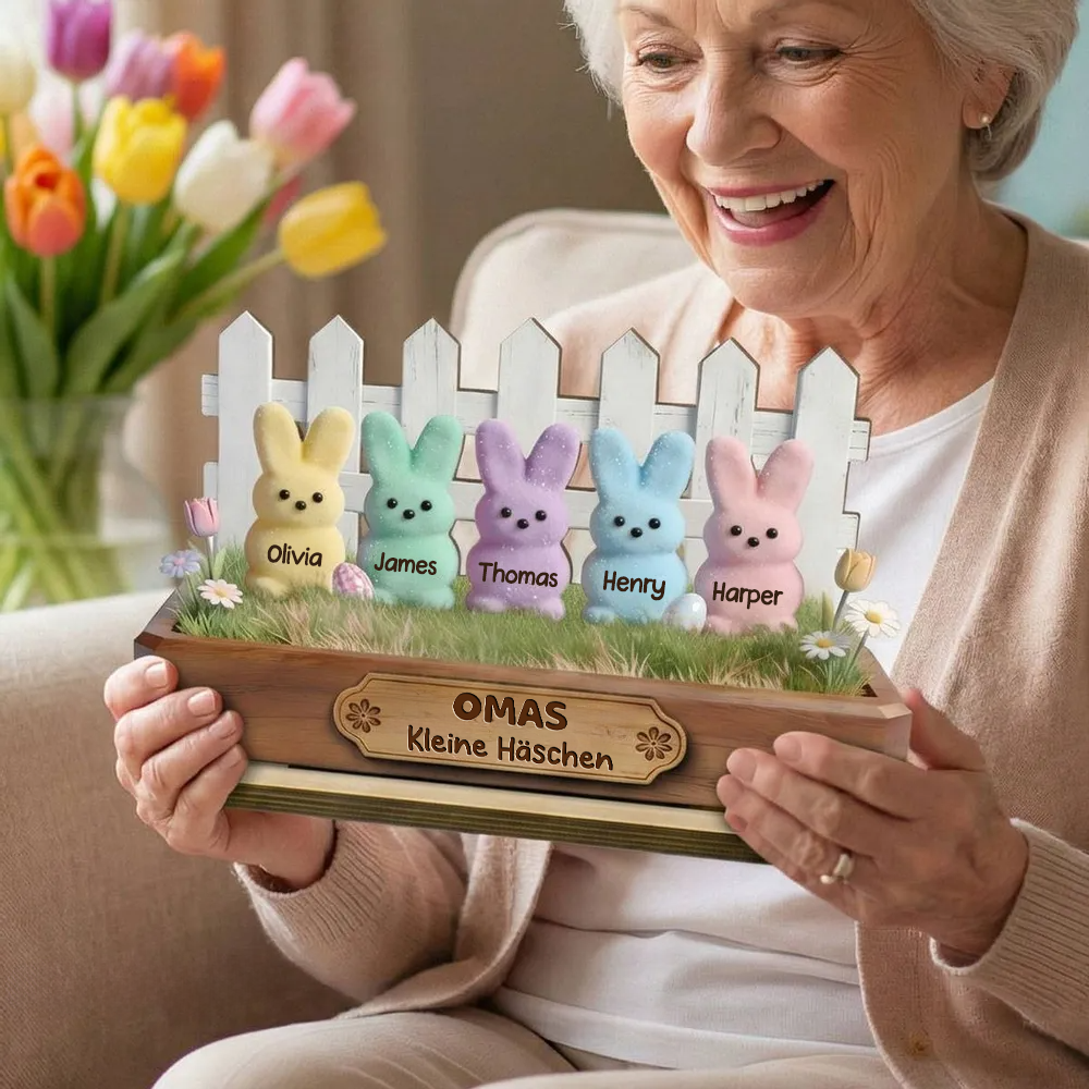 Personalisierte Holztafel mit Hasen Geschenk für Oma