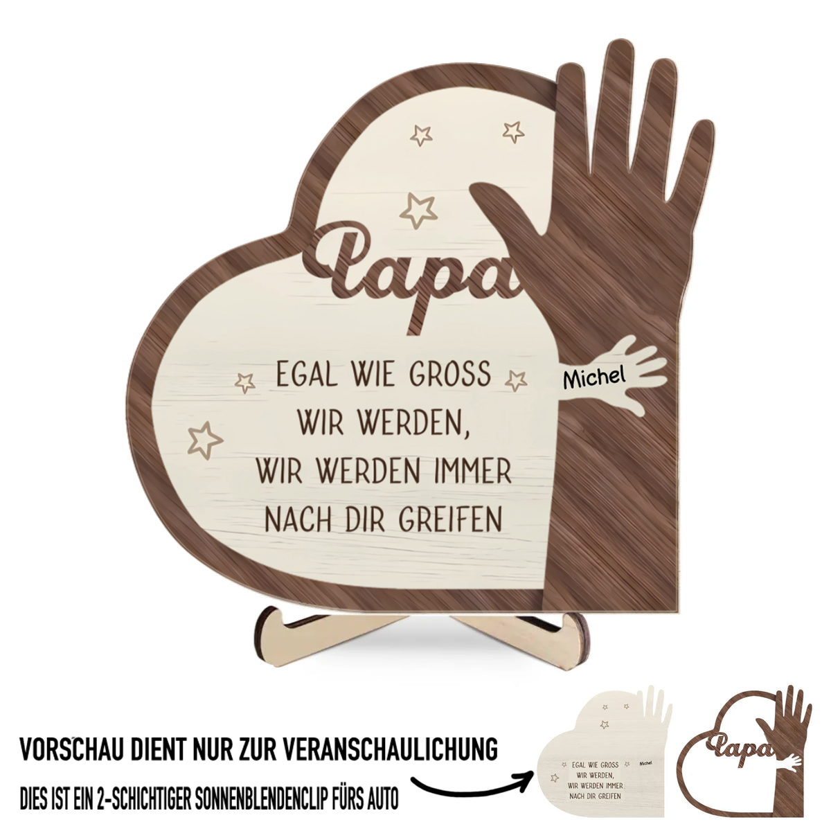 Hand in Hand Personalisierte 2-lagigen Holztafel für Papa
