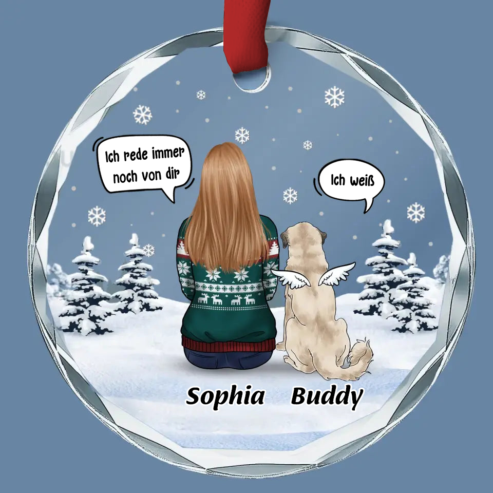 Personalisierter Glasanhänger Christbaumschmuck Trauer zur Hund und Katze