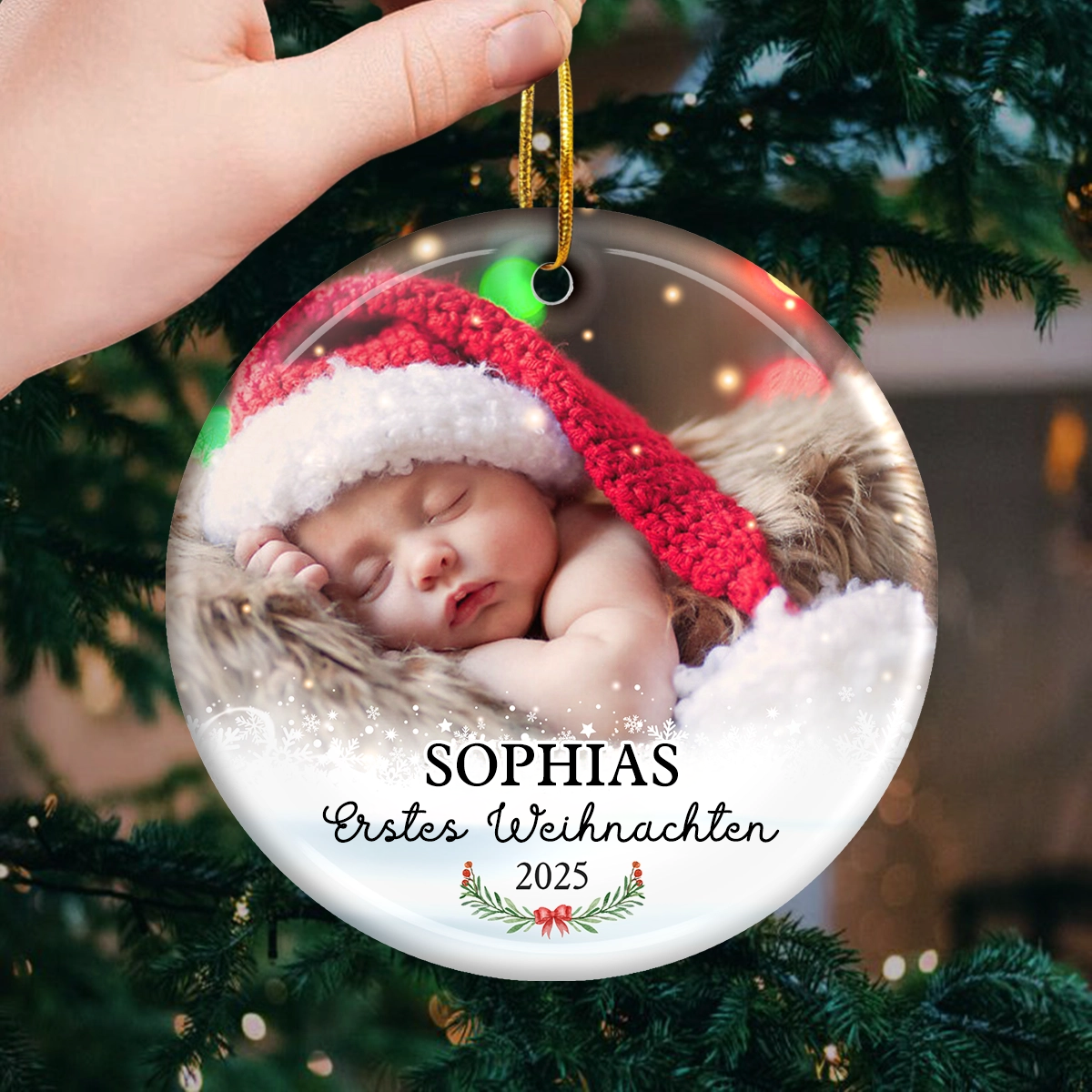 Erstes Weihnachten-Personalisierter Keramik-Ornament mit Foto und Name Christbaumschmuk für Baby