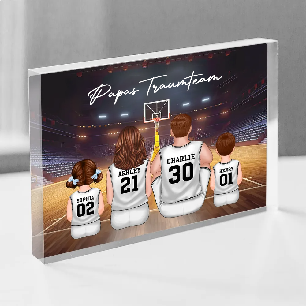 Acrylblock mit Basketballfamilie Geschenk für Papa und Basketballfans