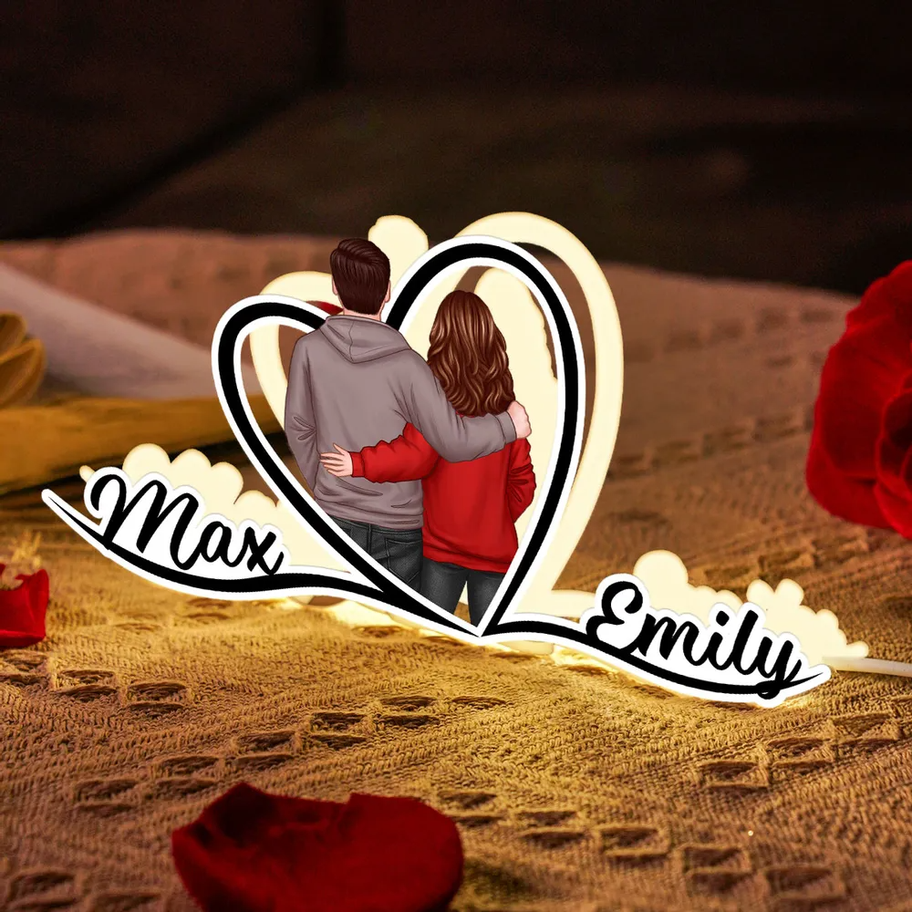 Paar mit Herz-Personalisierte Lichtbox mit Namen und Figuren Geschenk zum Valentinstag