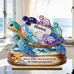Schildkrötenmama/-oma mit Kindern-Personalisierter Holzaufsteller mit Namen und Text