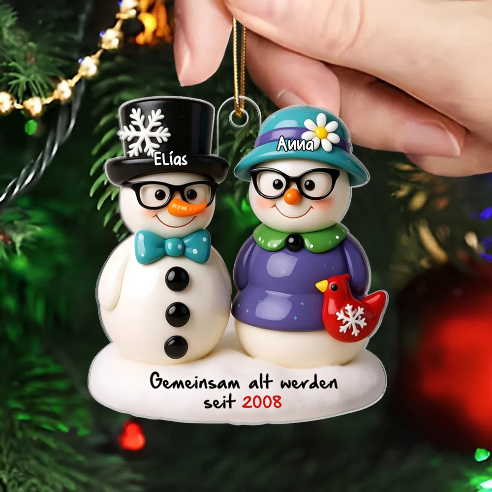 Schneemannpaar - Personalisiertes Christbaumschmuckmit Namen