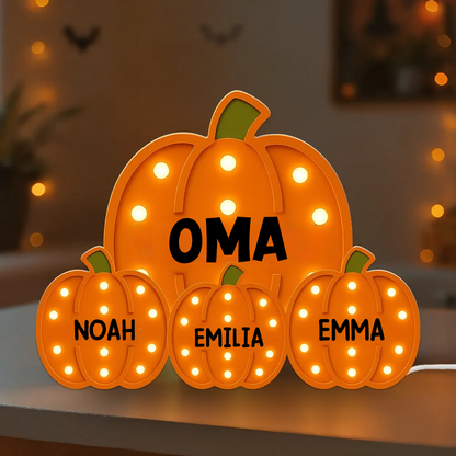 „Omas kleine Kürbisse“ – Personalisierte LED-Lichtbox Geschenk für Oma