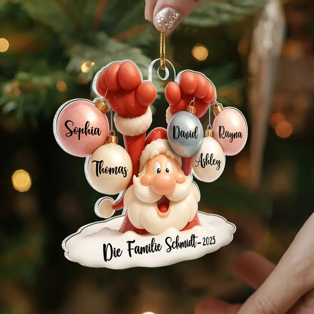 Personalisierter Acrylanhänger mit Weihnachtsmann und Ballons Christbaumschmuck mit 1-9 Namen