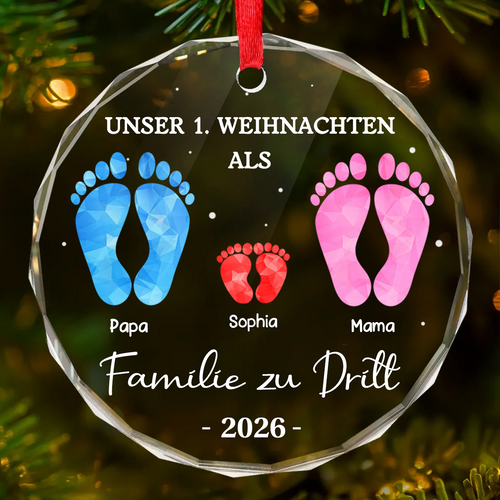 „Erstes Weihnachten als Familie zu viert“-Fußabdruck-Ornament Christbaumschmuck für Baby