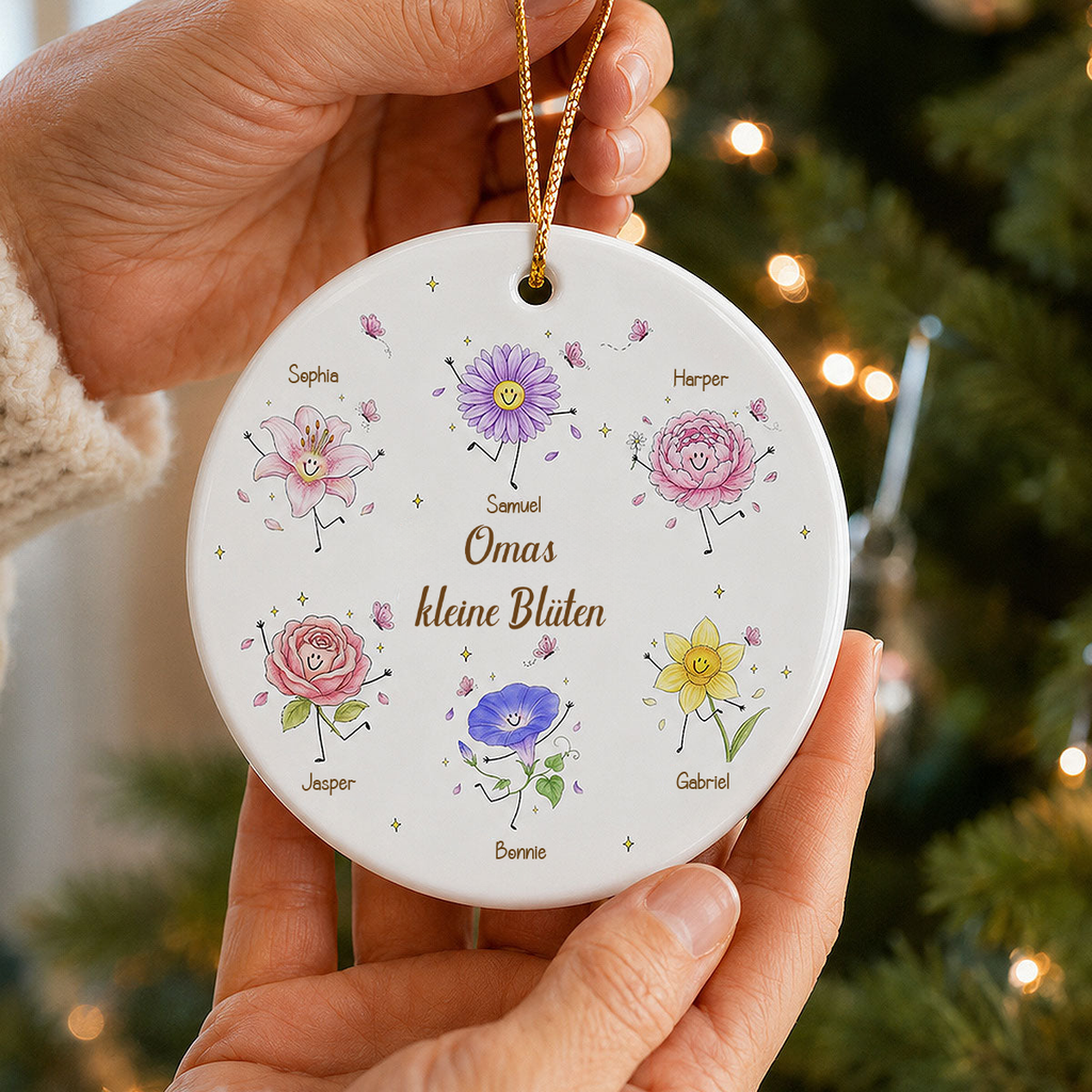 Personalisierter Keramik-Weihnachtsanhänger mit Geburtsblumen & Namen