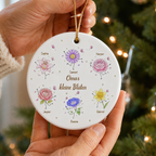 Personalisierter Keramik-Weihnachtsanhänger mit Geburtsblumen & Namen