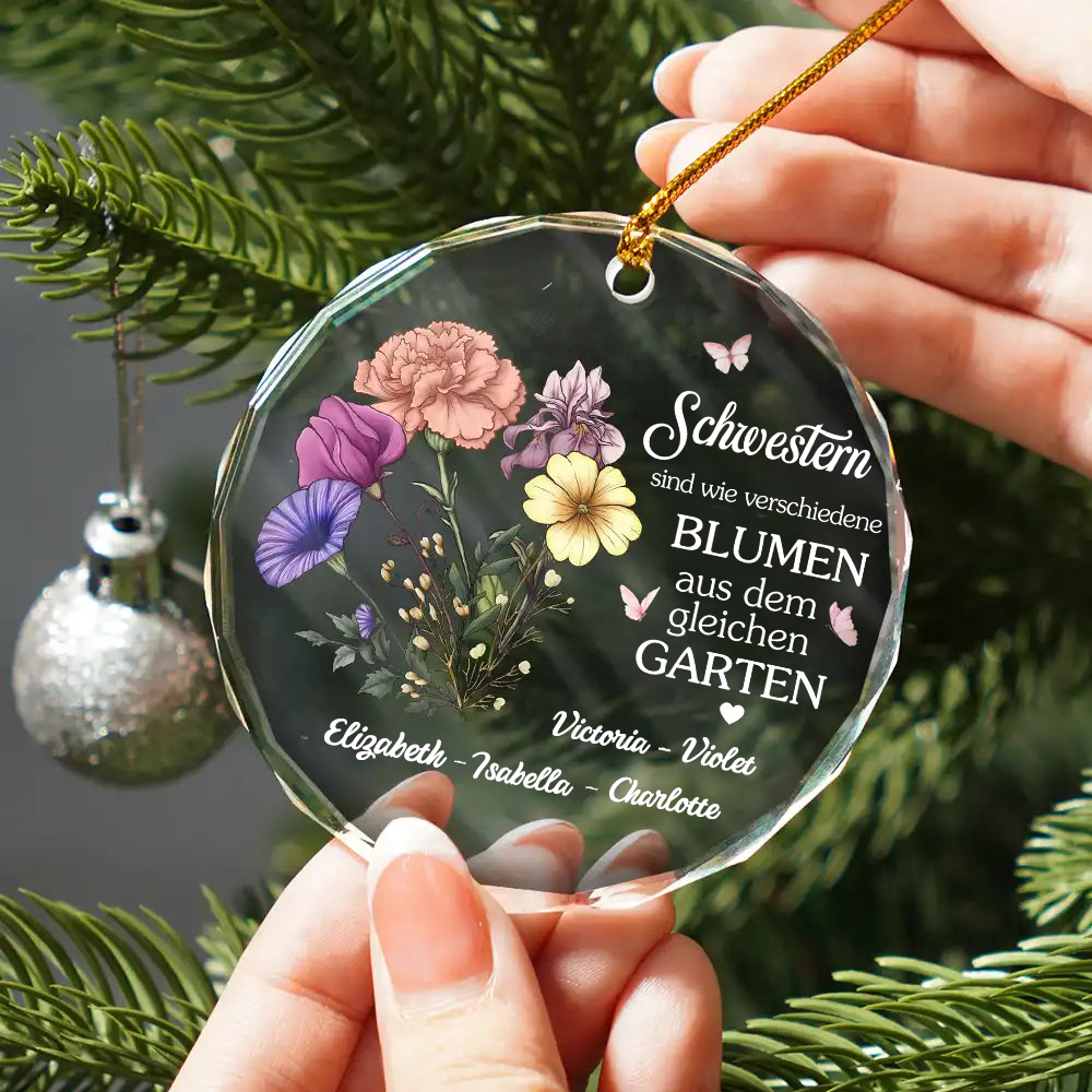 Personalisiertes Glasornament mit Geburtsblumen Christbaumschmuck für Schwester und Freunde
