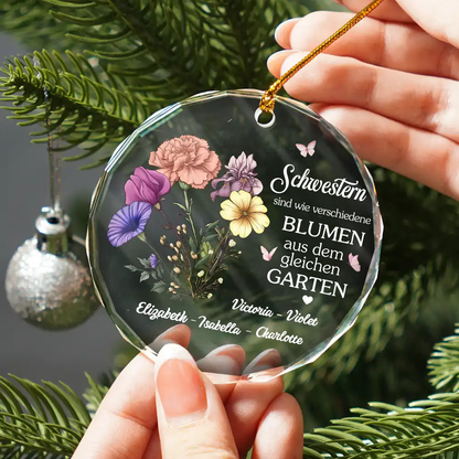 Personalisiertes Glasornament mit Geburtsblumen Christbaumschmuck für Schwester und Freunde