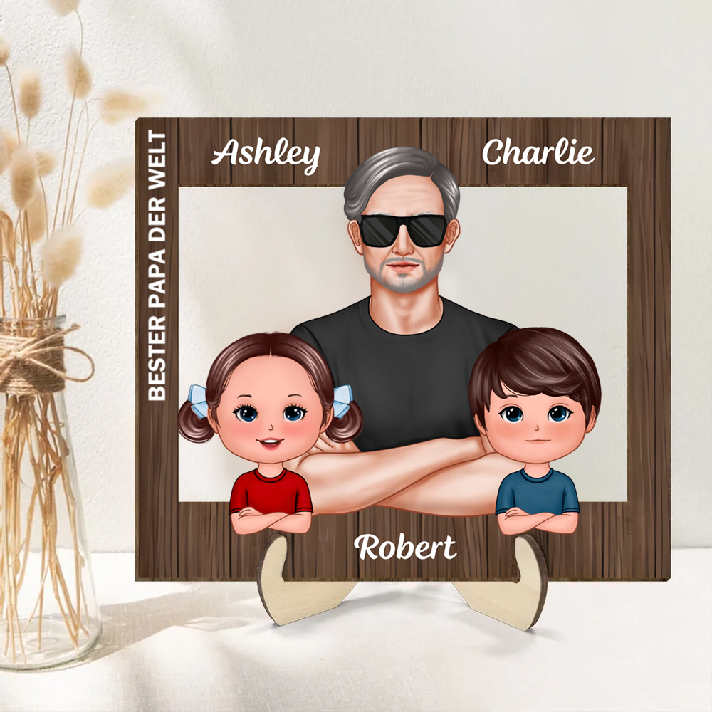 Rahmen-Personalisierte Holztafel mit Mann und Kinder Geschenk für Papa und Opa