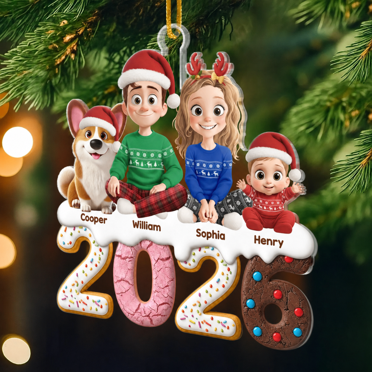 2025 Familie- Personalisierter Acrylanhänger mit Hund und Katze Christbaumschmuck mit Familie