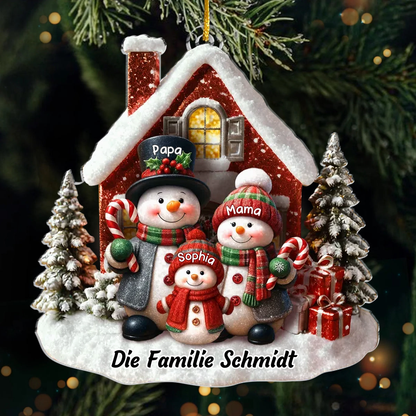 Schneemanfamilie-Personalisierter Acrylanhänger mit Eltern und Kinder Christbaumschmuck für Familie