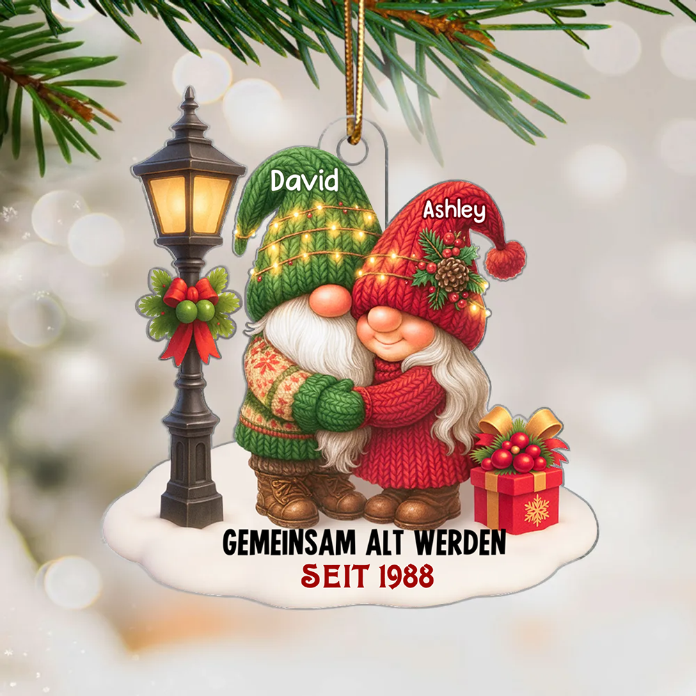 Gemeinsam alt werden-Personlisierter Acrylanhänger mit Zwergenpaar Christbaumschmuck für Paar