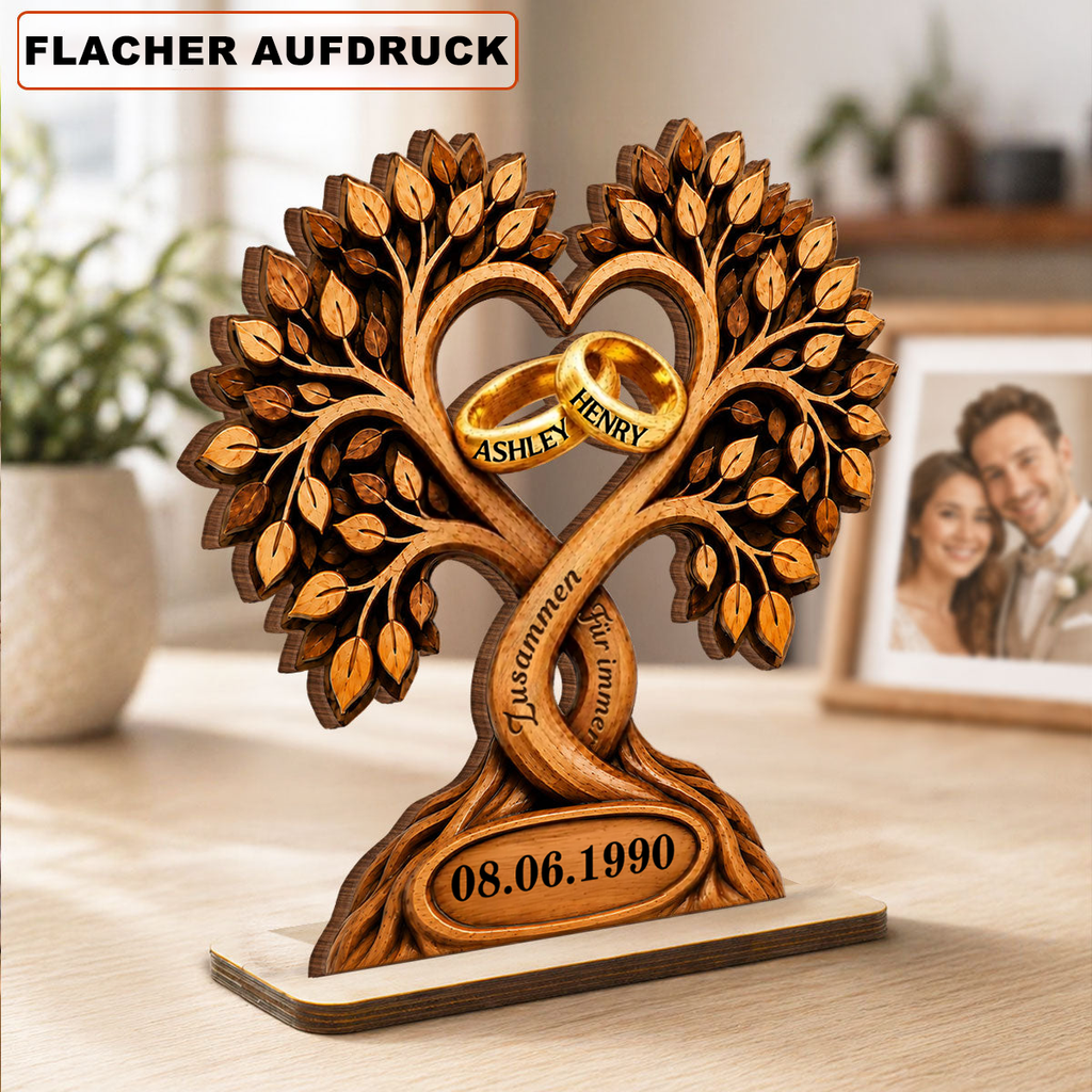 Personalisierter Holzaufsteller zum Jahrestag – Baum- & Ringmotiv mit Namen