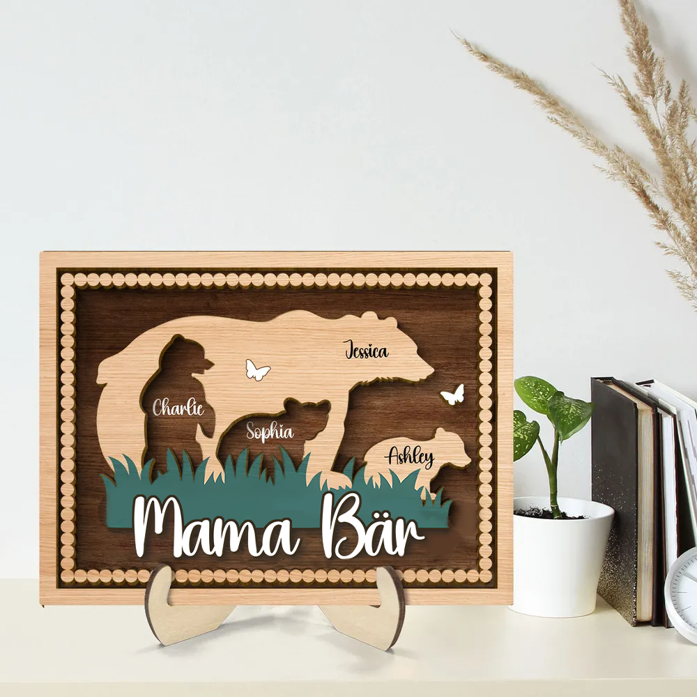 Mama Bär-Personalisierte 2-Schicht-Holztafel mit Bärenmotiv