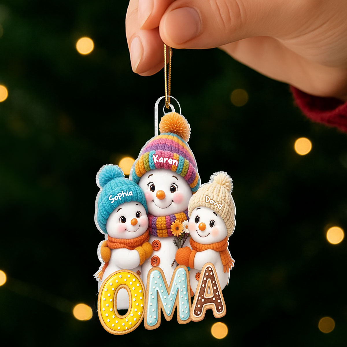 Personalisierter Acryl-Weihnachtsanhänger für Oma – Schneemann-Motiv mit Namen