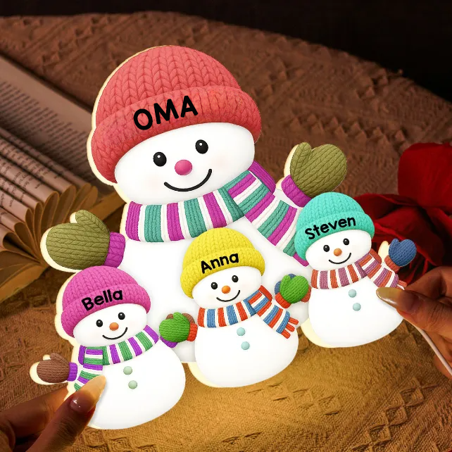 „Weihnachten mit Oma & Opa – Enkelkinder Schneemann Familie“ Personalisierte LED-Lichtbox