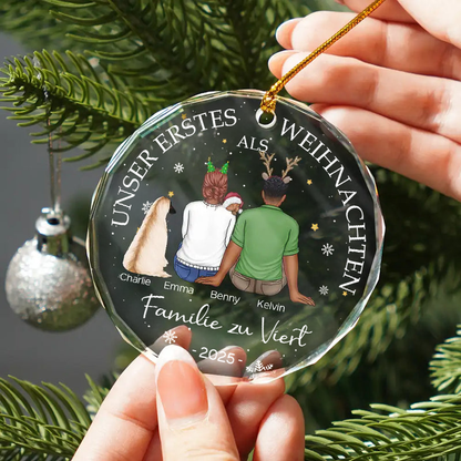 Unser Erstes Weihnachten als Familie zu...Personalisierter Glasornament Christbaumschmuck mit Baby, Hund und Katze