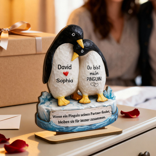 Du bist mein Penguin- Personalisierter Holzaufsteller mit Namen Geschenk für Paar