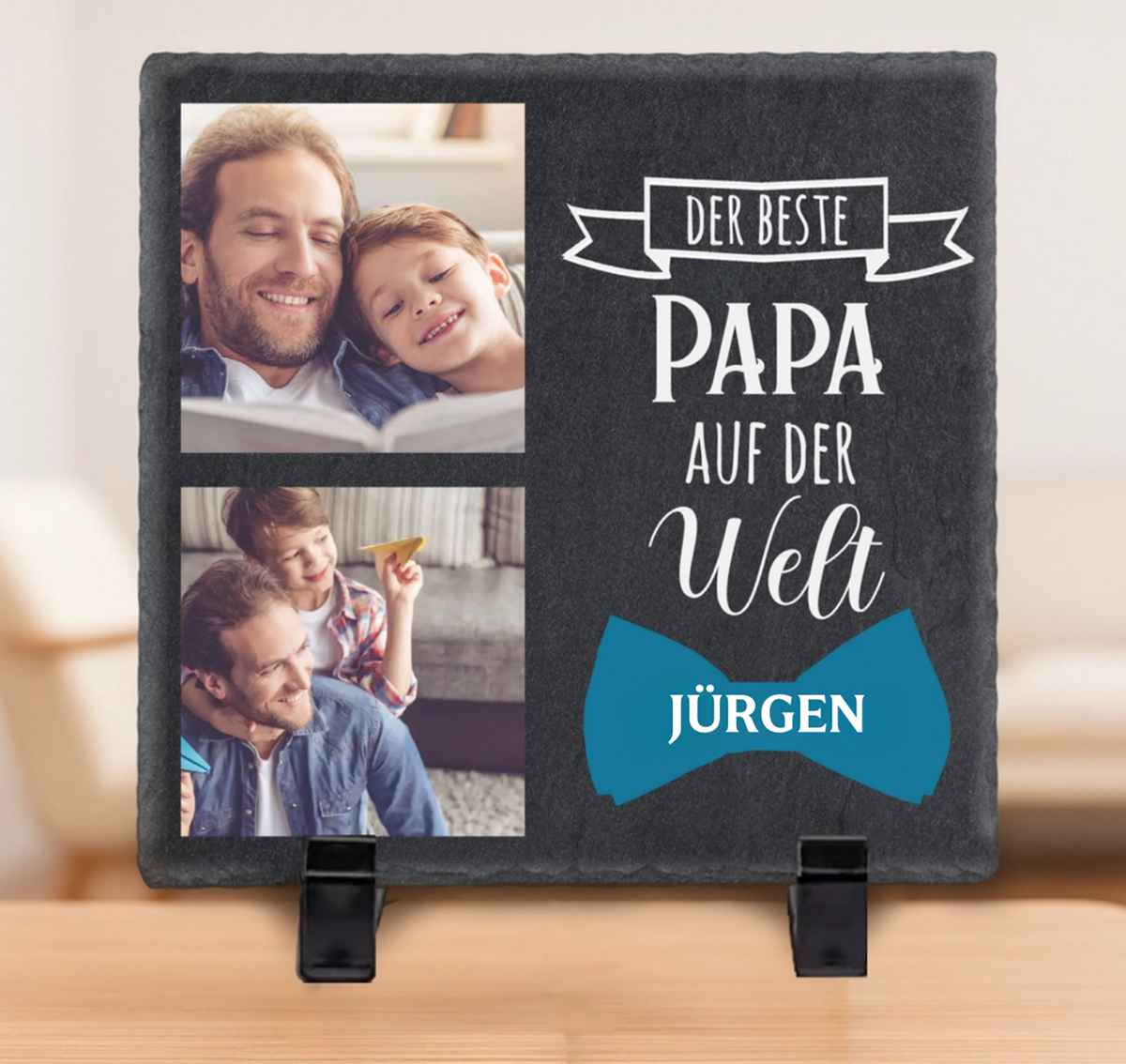 " Der beste Papa auf der Welt" - Schieferplatte mit Foto und Name
