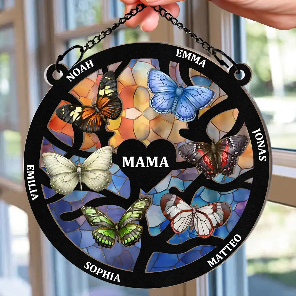 Schmetterlinge-Personlisierter Sonnenfänger mit Namen Geschenk für Oma, Mama und Familie