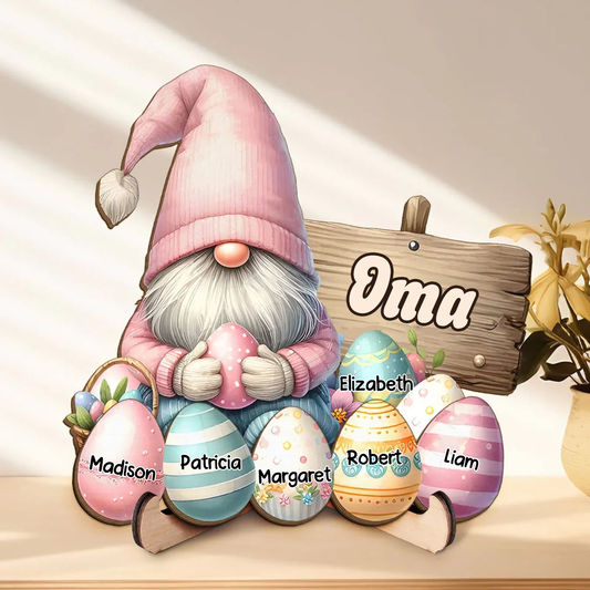 Personalisierte Holztafel mit Zwerge und Ostereier Geschenk zu Ostern für Oma