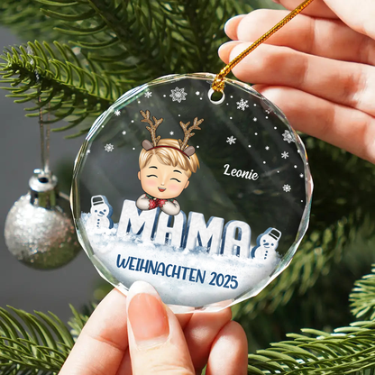 Personalisierter Glasanhänger mit Kinder Christbaumschmuck für Oma, Opa, Papa und Mama