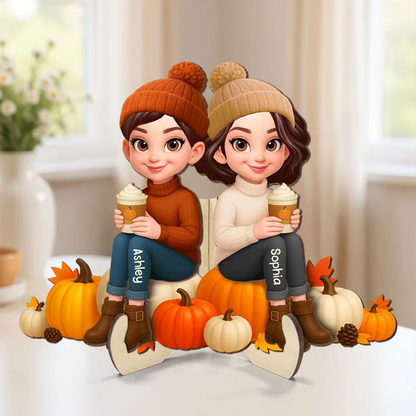 Personalisierte Holztafel mit Frauen auf Kürbissen Geschenk für Freundinnen und Schwester