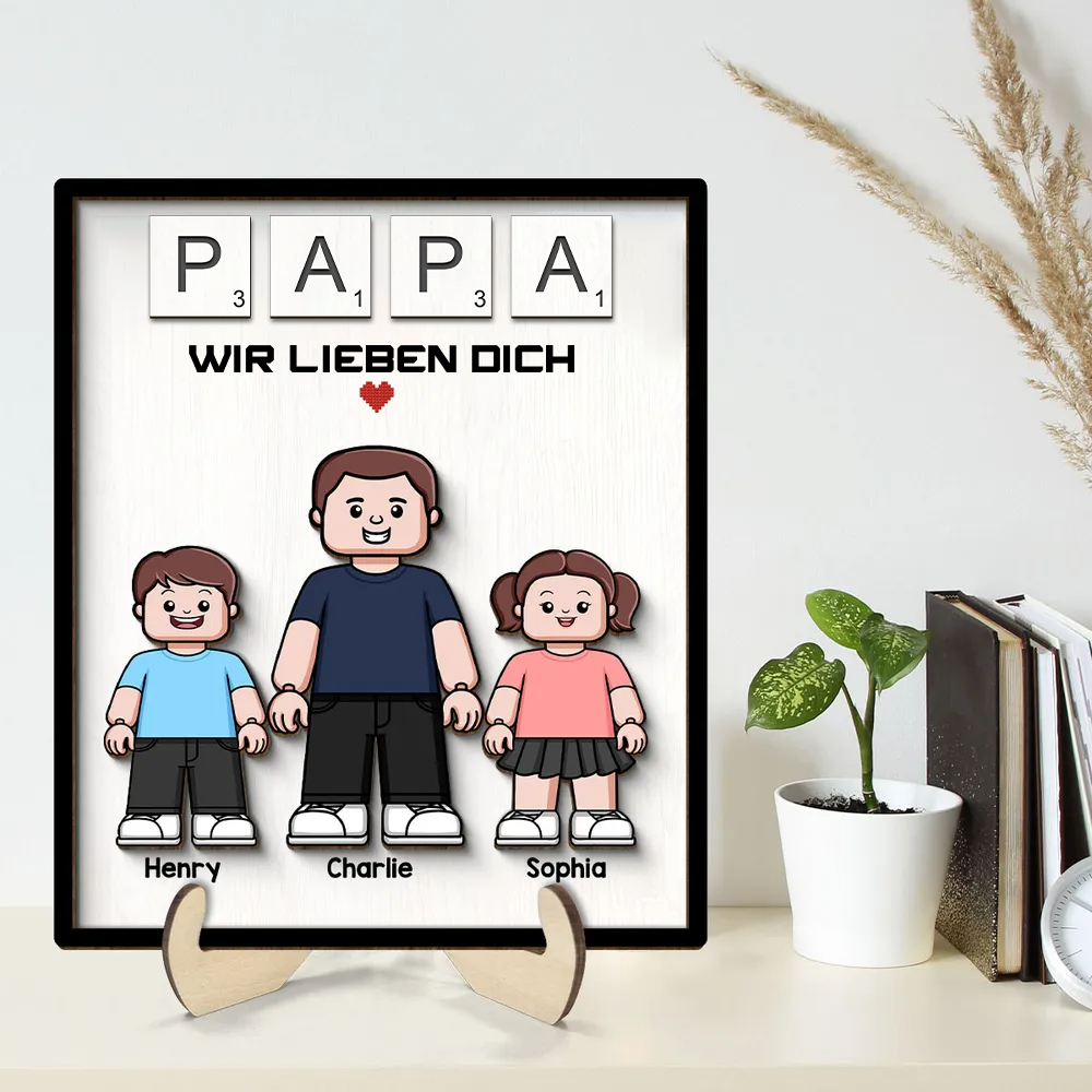 PAPA Personalisierter 2-Schicht-Holzaufsteller mit Text Vater und Kinder